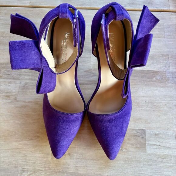 MAIERNISI JESSI Purple Suede point toe Stiletto heel bow knot ankle strap sz 7.5 - Picture 3 of 12